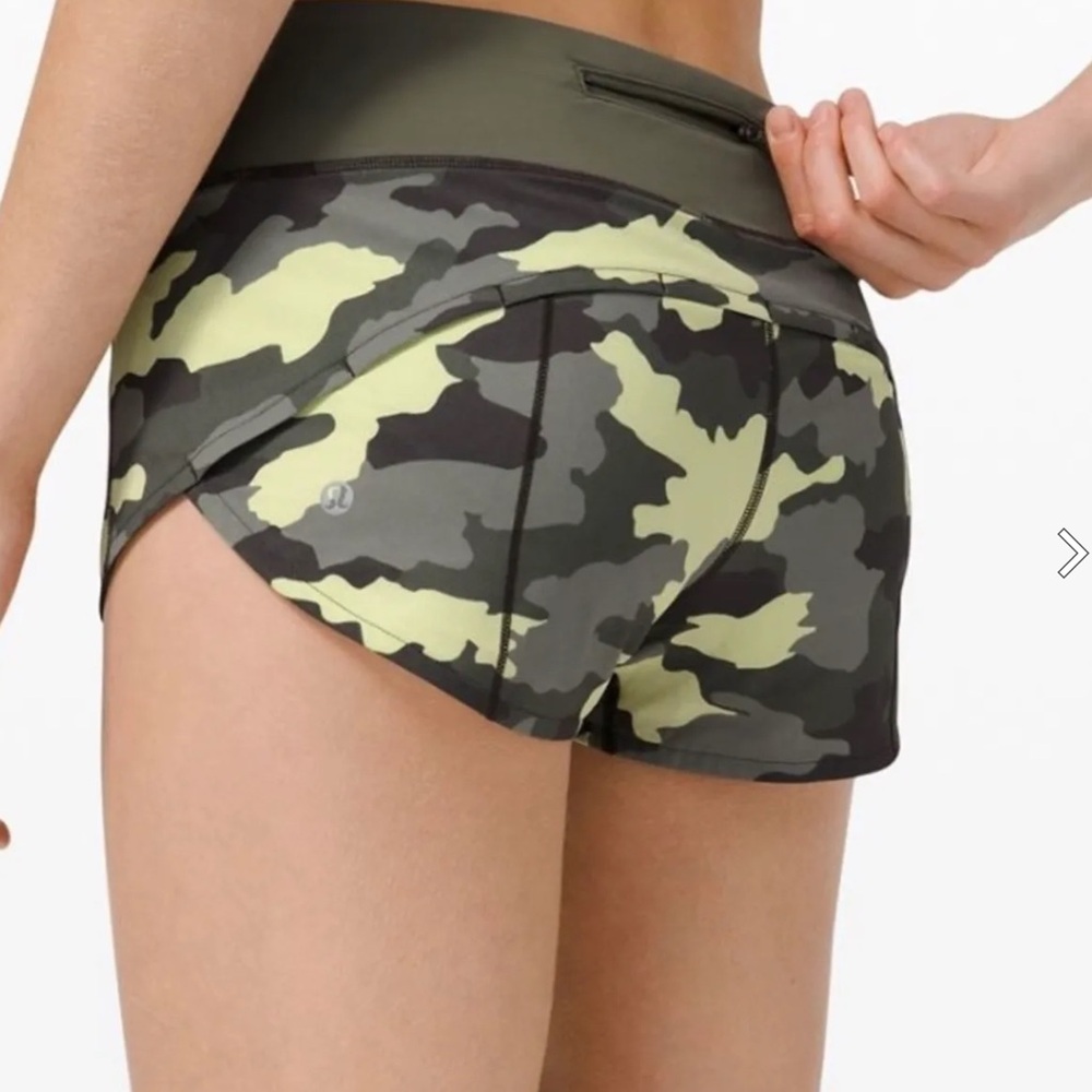 Lululemon Athletica Speed Up Camo Shorts - Green and Black - Picture 2 of 6